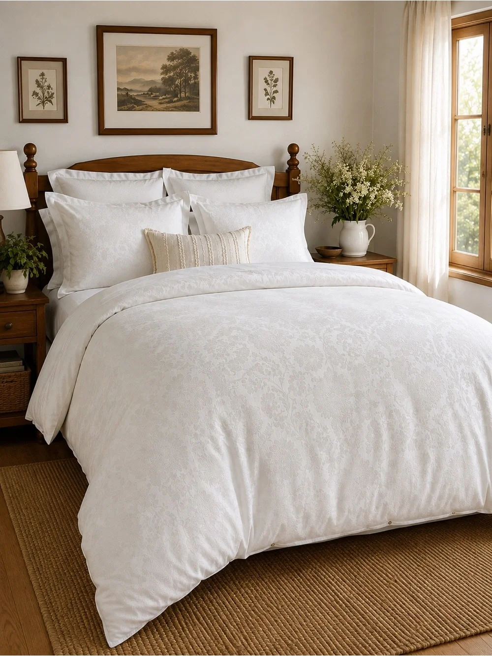 VTG 1997 Columbine Cody White Damask Duvet Cover Full Queen Jacquard Cottagecore